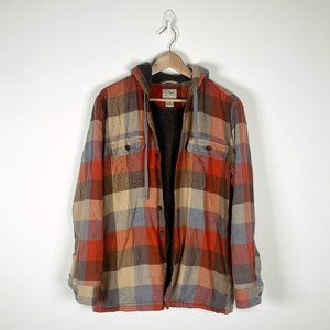 L.L. Bean Fleece Lined Plaid Hoodie, Men’s Sz Small Orange, Gray, & Tan